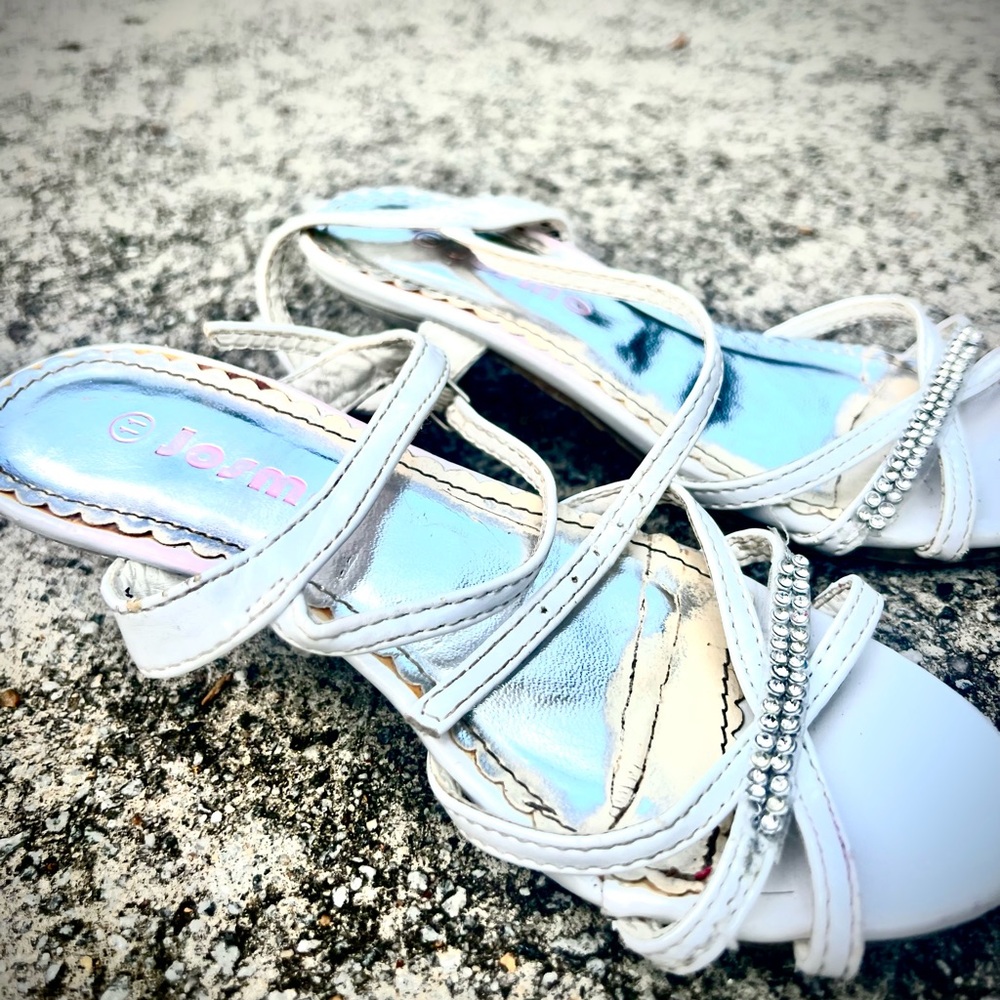 Girl’s White Strappy Rhinestone Heels